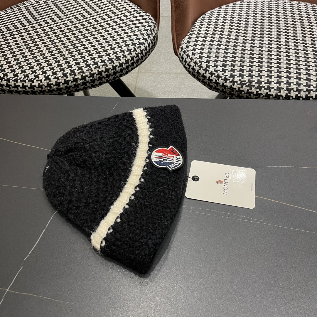  蒙口 毛线帽黑白条纹女秋冬拼色针织保暖大头围包头帽