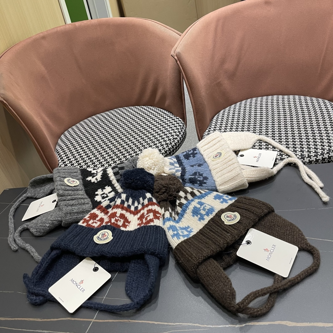  蒙口Moncler盟可睐加绒加厚雷锋帽子女秋冬季保暖护耳民族风针织毛线帽防寒东北骑车