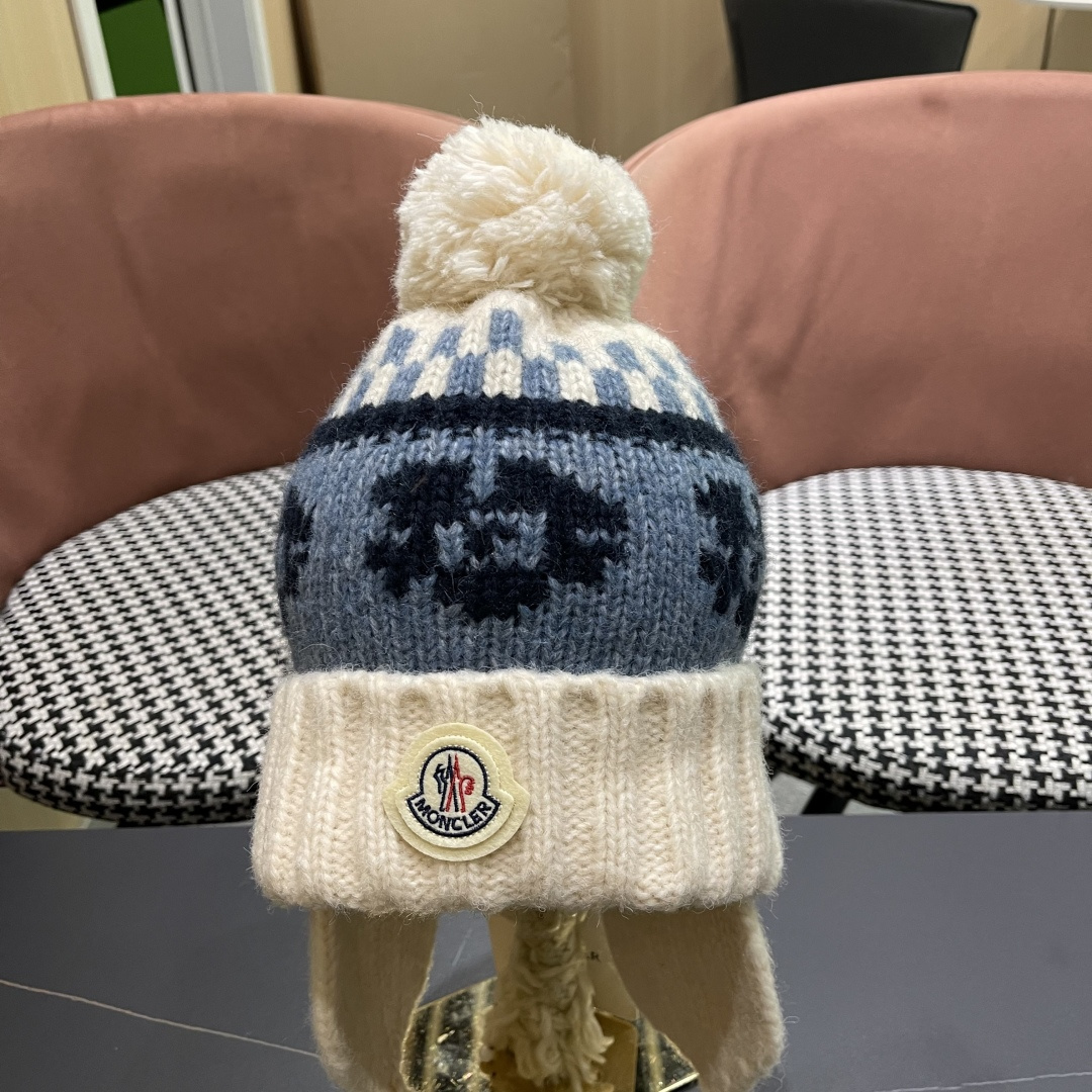  蒙口Moncler盟可睐加绒加厚雷锋帽子女秋冬季保暖护耳民族风针织毛线帽防寒东北骑车