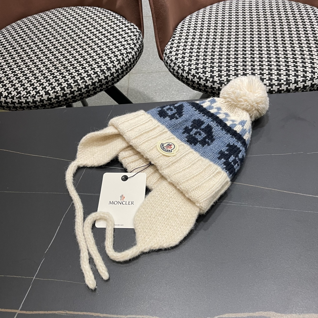  蒙口Moncler盟可睐加绒加厚雷锋帽子女秋冬季保暖护耳民族风针织毛线帽防寒东北骑车
