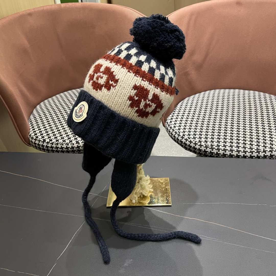  蒙口Moncler盟可睐加绒加厚雷锋帽子女秋冬季保暖护耳民族风针织毛线帽防寒东北骑车