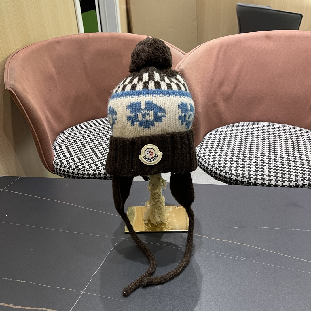  蒙口Moncler盟可睐加绒加厚雷锋帽子女秋冬季保暖护耳民族风针织毛线帽防寒东北骑车