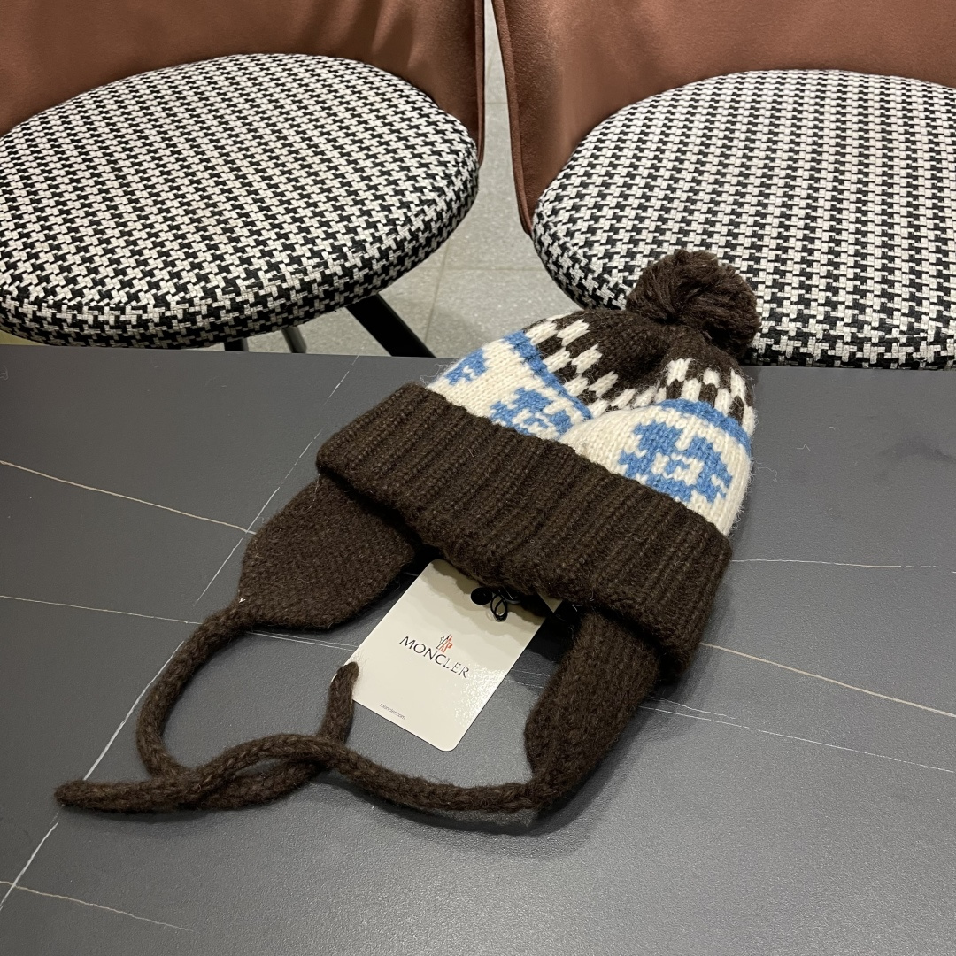  蒙口Moncler盟可睐加绒加厚雷锋帽子女秋冬季保暖护耳民族风针织毛线帽防寒东北骑车