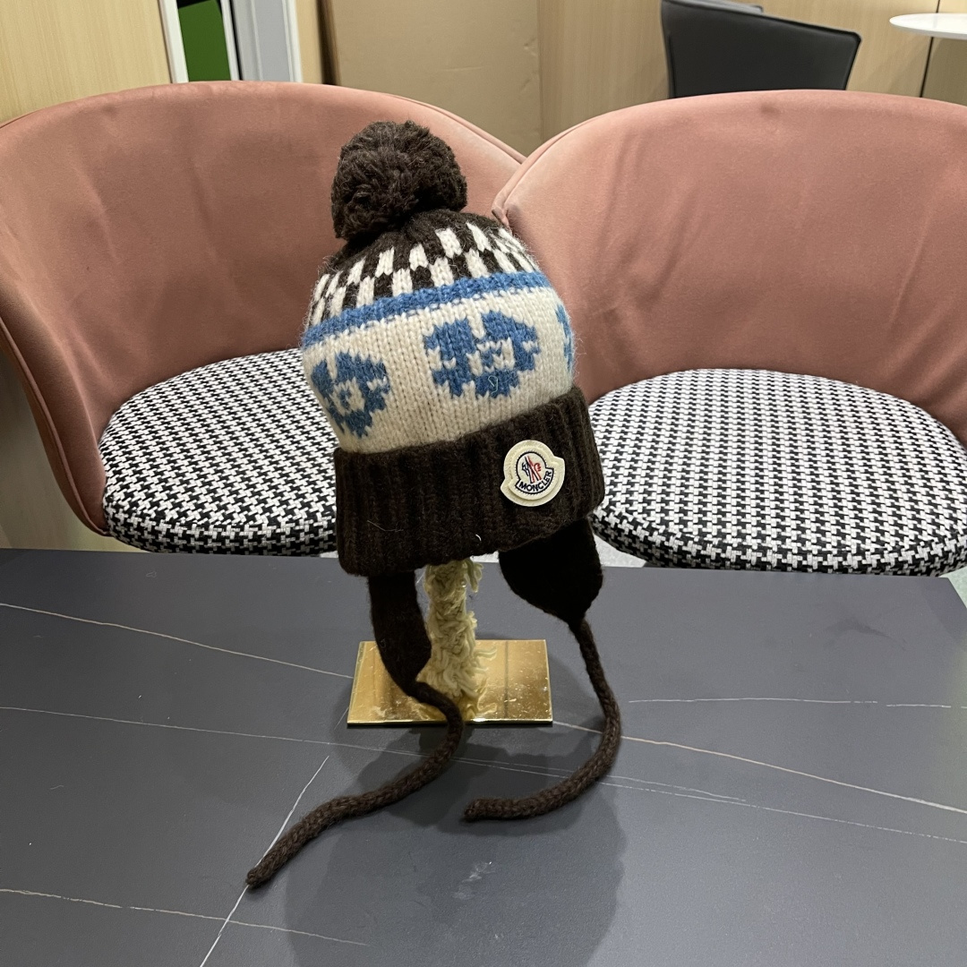  蒙口Moncler盟可睐加绒加厚雷锋帽子女秋冬季保暖护耳民族风针织毛线帽防寒东北骑车