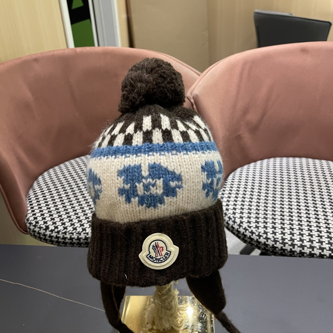  蒙口Moncler盟可睐加绒加厚雷锋帽子女秋冬季保暖护耳民族风针织毛线帽防寒东北骑车