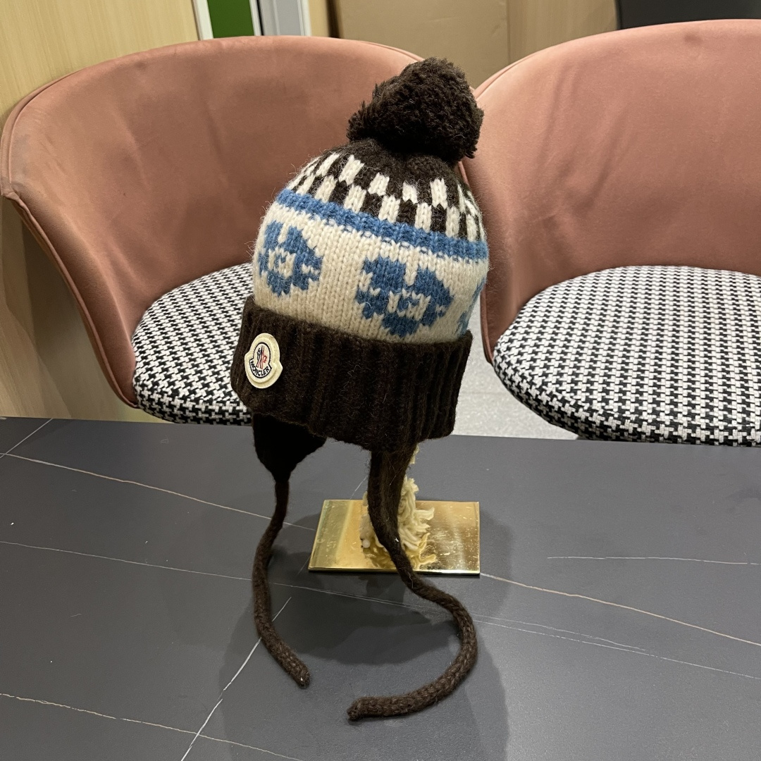  蒙口Moncler盟可睐加绒加厚雷锋帽子女秋冬季保暖护耳民族风针织毛线帽防寒东北骑车