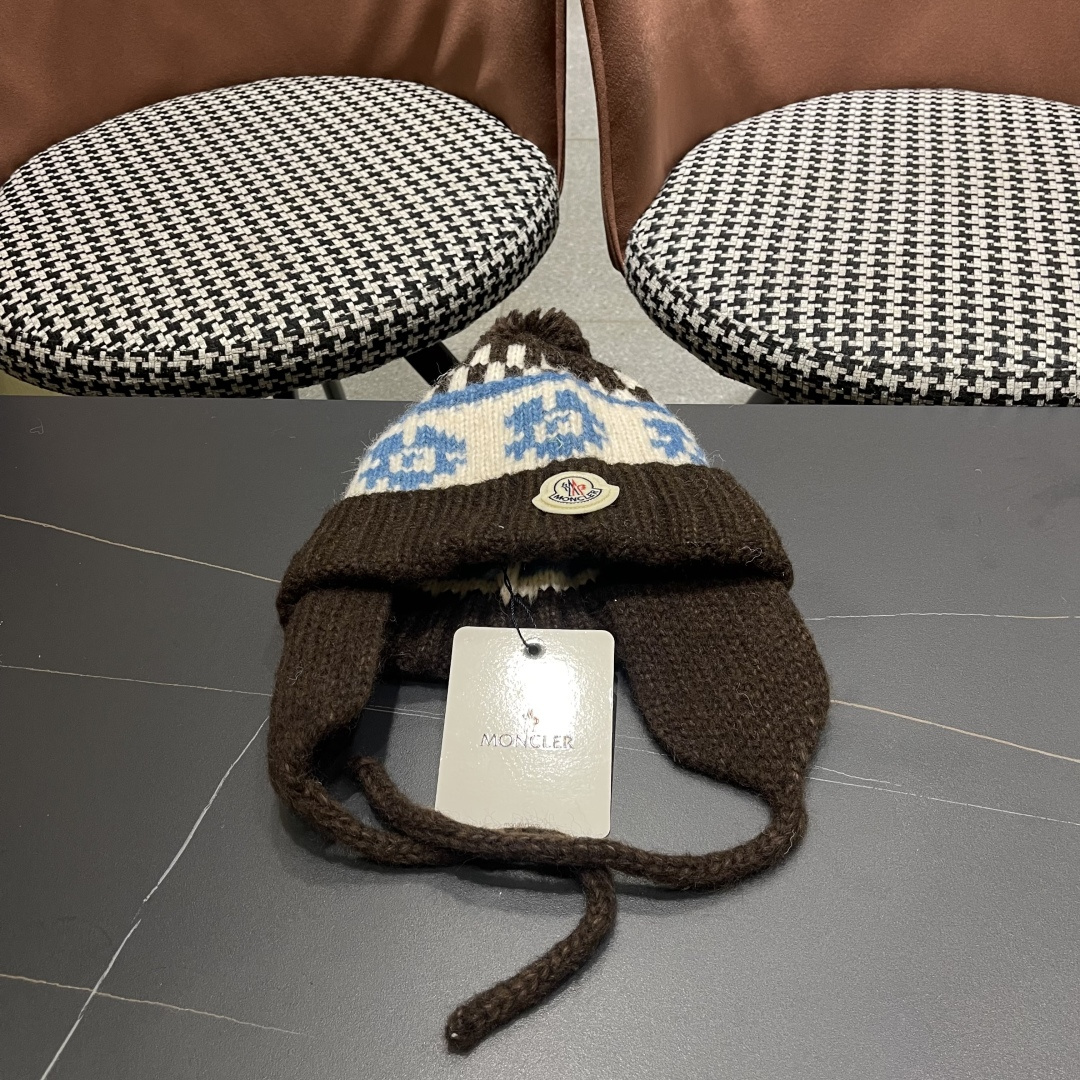  蒙口Moncler盟可睐加绒加厚雷锋帽子女秋冬季保暖护耳民族风针织毛线帽防寒东北骑车