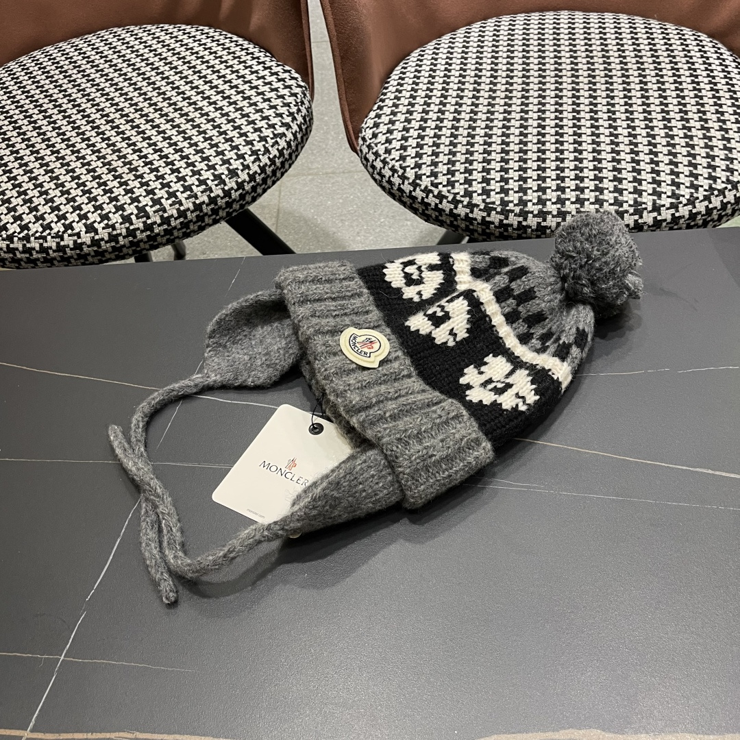  蒙口Moncler盟可睐加绒加厚雷锋帽子女秋冬季保暖护耳民族风针织毛线帽防寒东北骑车