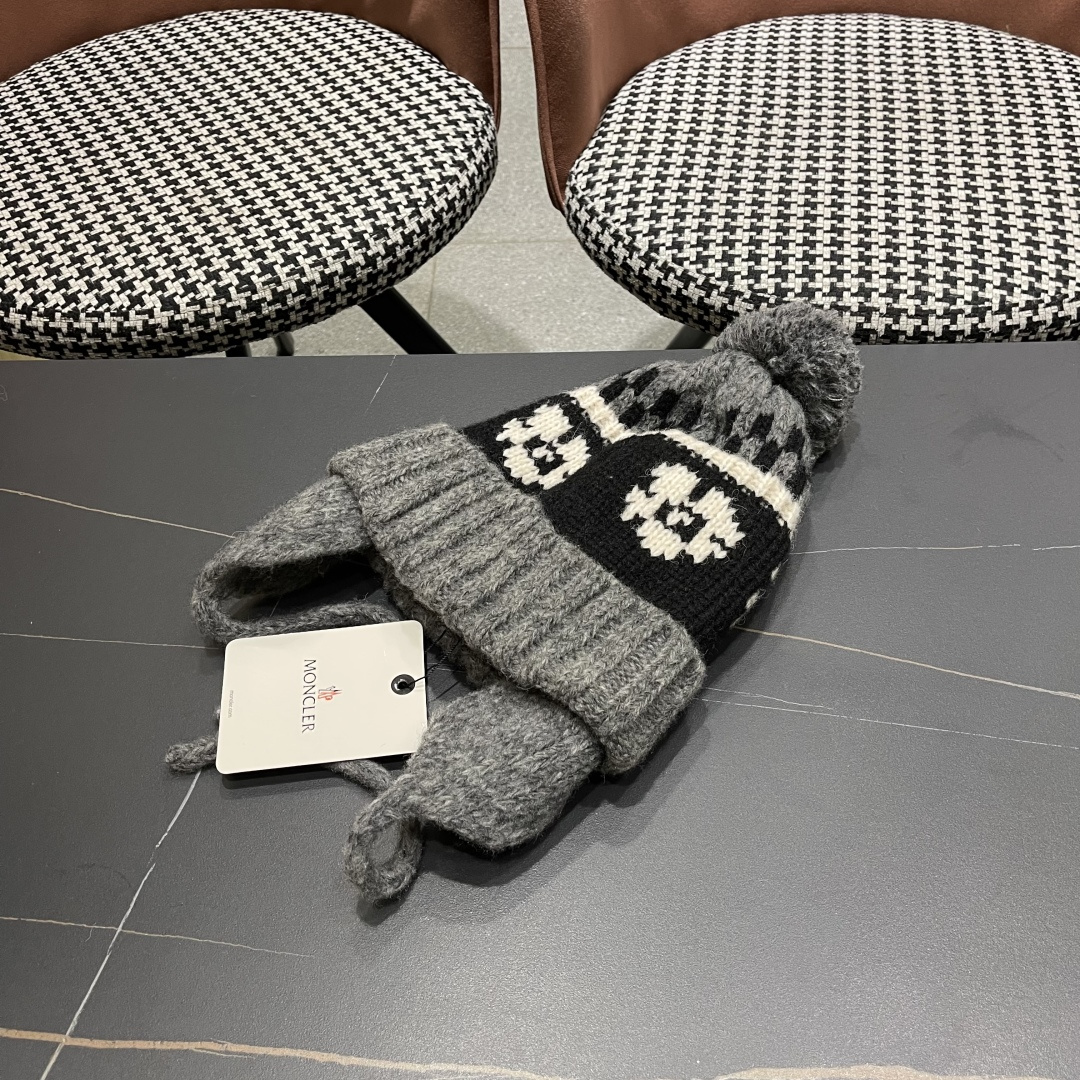  蒙口Moncler盟可睐加绒加厚雷锋帽子女秋冬季保暖护耳民族风针织毛线帽防寒东北骑车