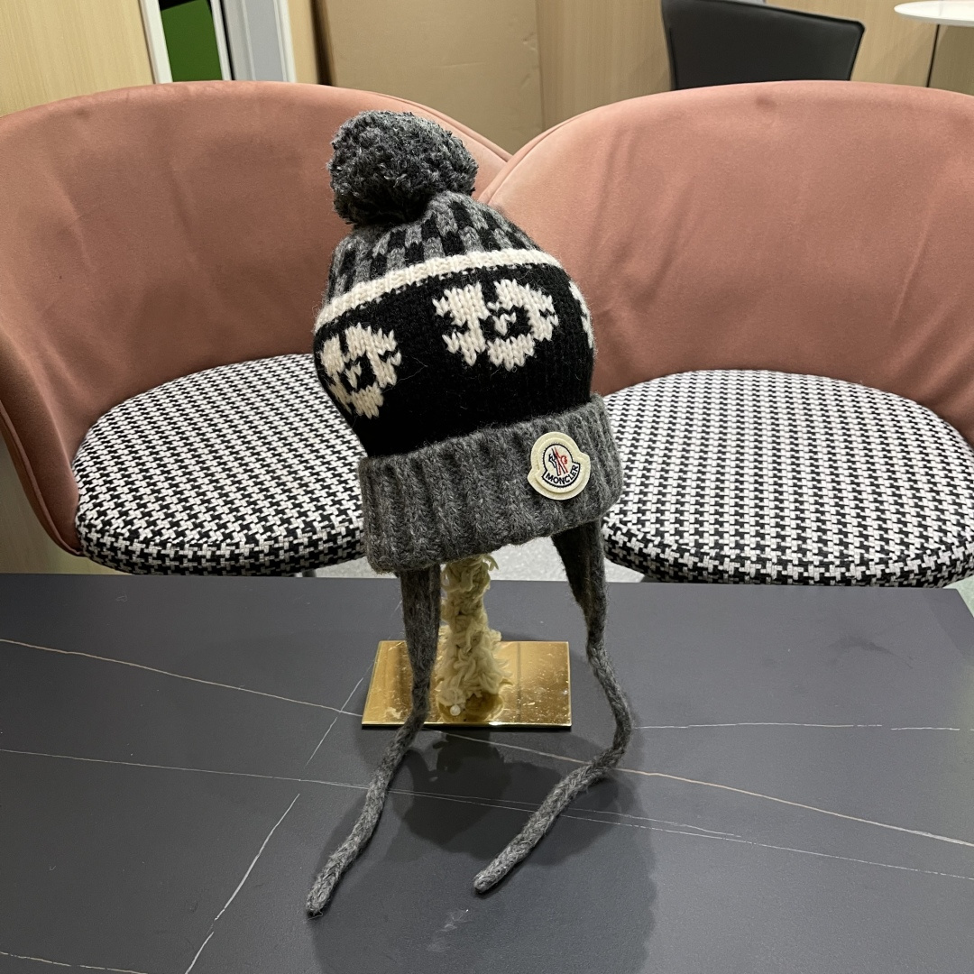  蒙口Moncler盟可睐加绒加厚雷锋帽子女秋冬季保暖护耳民族风针织毛线帽防寒东北骑车