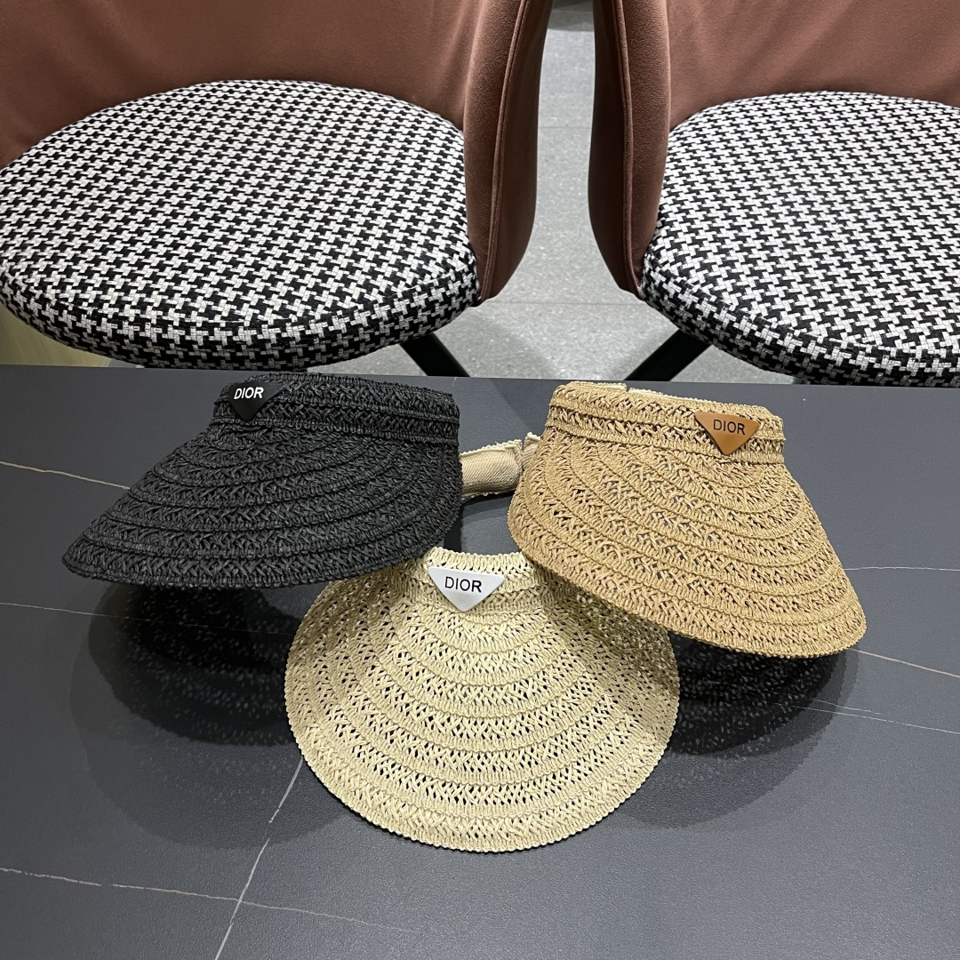  迪奥Dior 法式空顶草帽女海边度假防紫外线沙滩帽编织遞阳防晒帽

