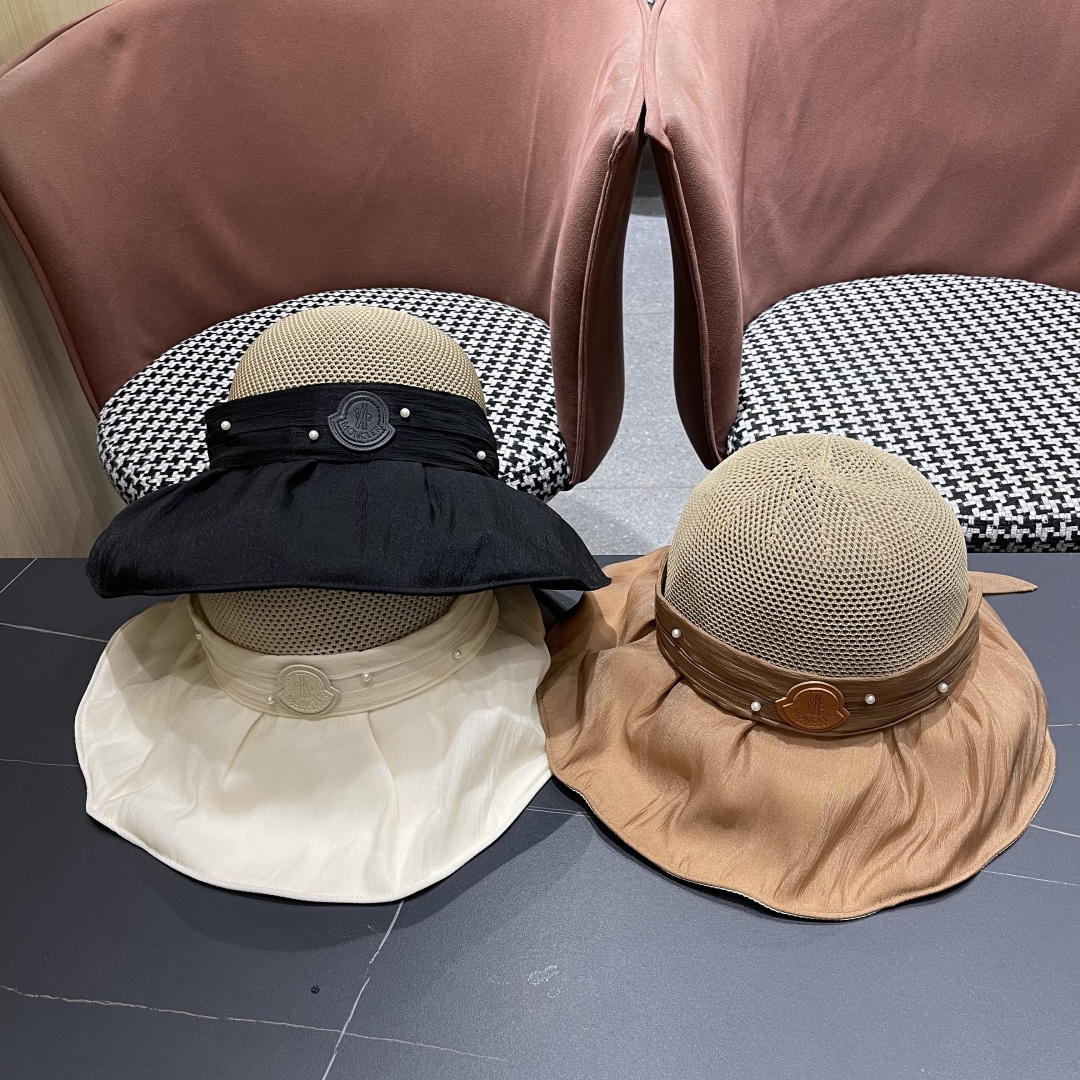  蒙口Moncler 大檐渔夫帽女夏季草帽拼接透气显脸小，优雅蝴蝶结防晒遮阳帽