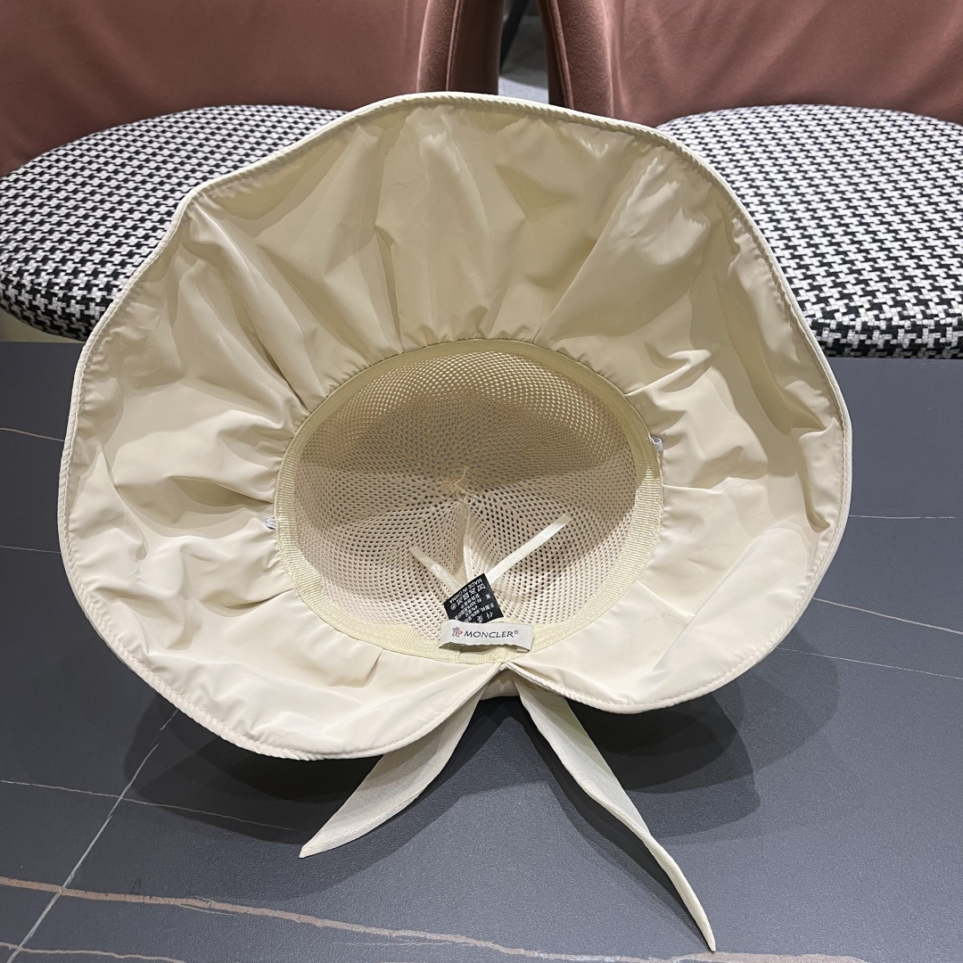  蒙口Moncler 大檐渔夫帽女夏季草帽拼接透气显脸小，优雅蝴蝶结防晒遮阳帽