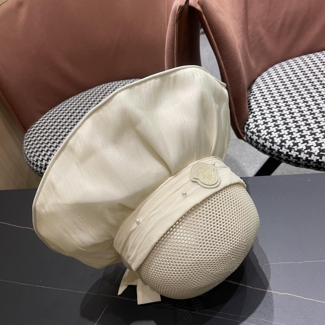  蒙口Moncler 大檐渔夫帽女夏季草帽拼接透气显脸小，优雅蝴蝶结防晒遮阳帽