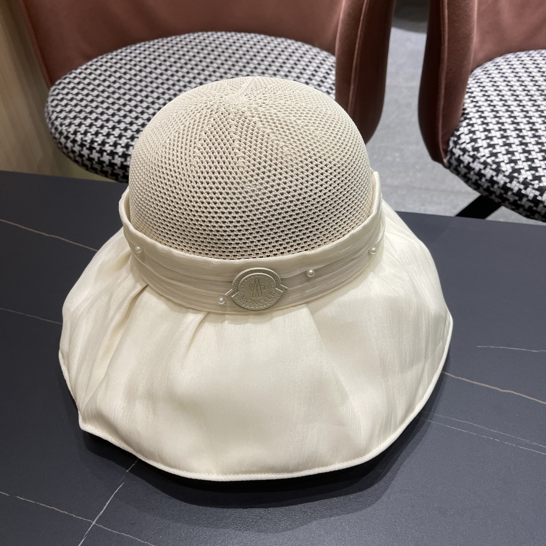  蒙口Moncler 大檐渔夫帽女夏季草帽拼接透气显脸小，优雅蝴蝶结防晒遮阳帽