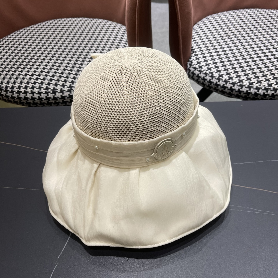  蒙口Moncler 大檐渔夫帽女夏季草帽拼接透气显脸小，优雅蝴蝶结防晒遮阳帽