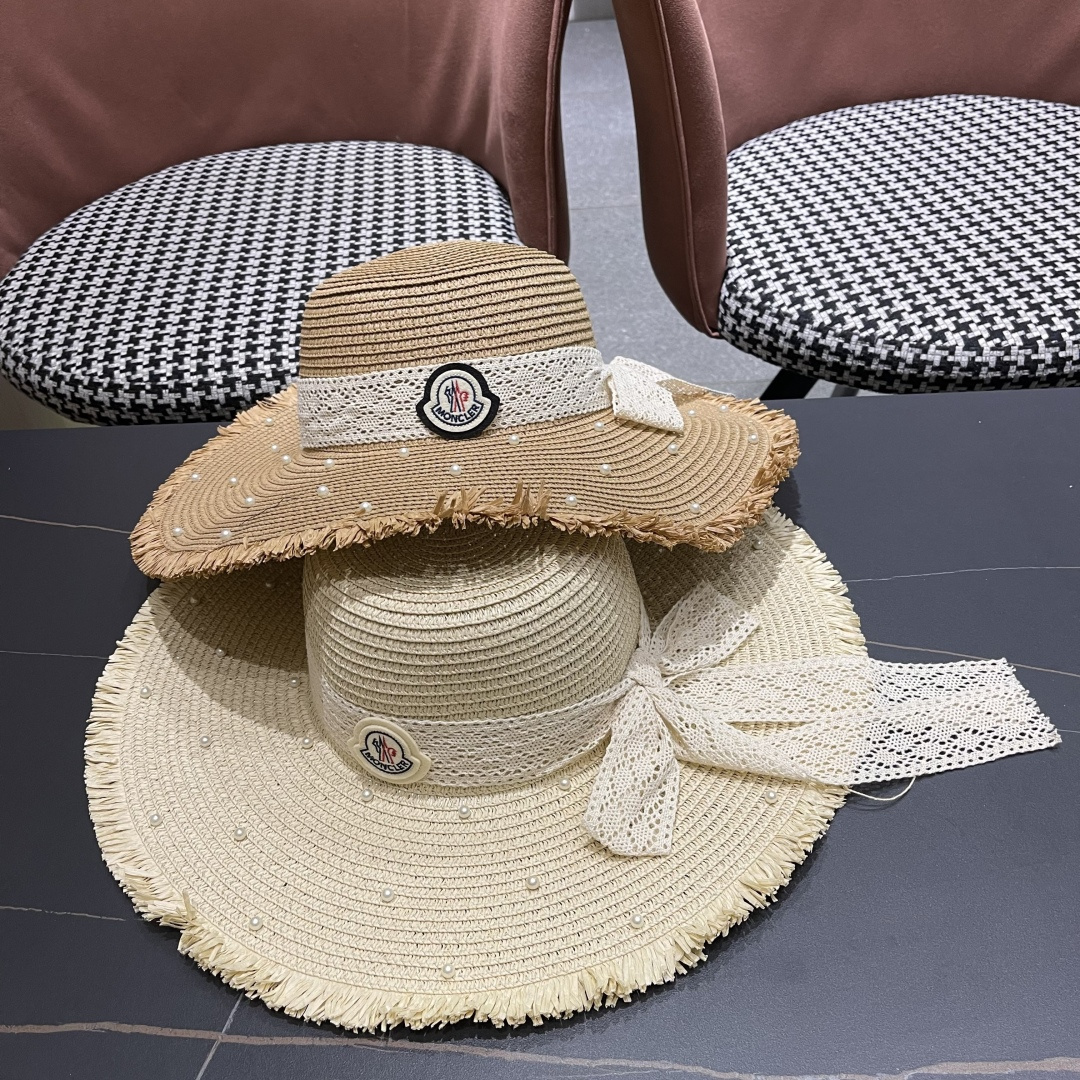  蒙口moncler草帽蝴蝶结帽子女款2025 新款夏季防晒帽大帽檐
遮阳帽透气法式草帽