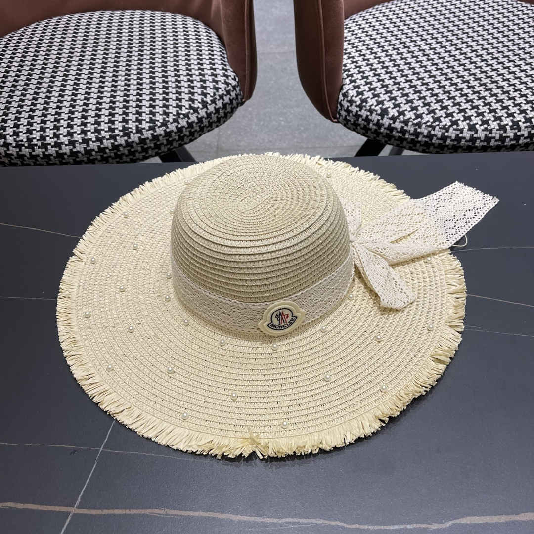  蒙口moncler草帽蝴蝶结帽子女款2025 新款夏季防晒帽大帽檐
遮阳帽透气法式草帽