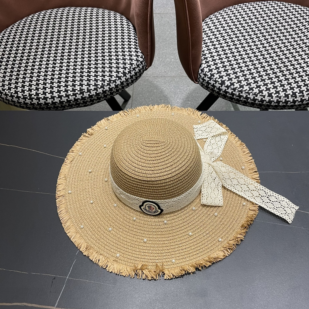  蒙口moncler草帽蝴蝶结帽子女款2025 新款夏季防晒帽大帽檐
遮阳帽透气法式草帽