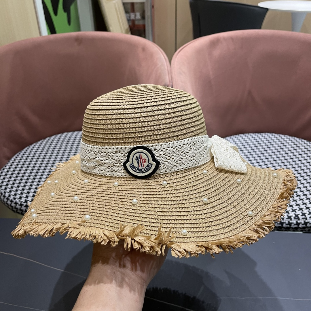  蒙口moncler草帽蝴蝶结帽子女款2025 新款夏季防晒帽大帽檐
遮阳帽透气法式草帽