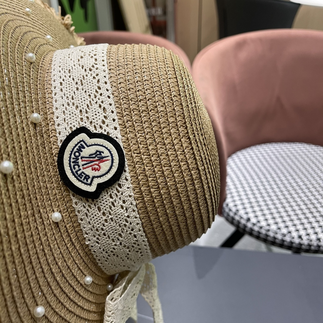  蒙口moncler草帽蝴蝶结帽子女款2025 新款夏季防晒帽大帽檐
遮阳帽透气法式草帽