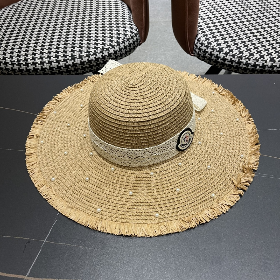  蒙口moncler草帽蝴蝶结帽子女款2025 新款夏季防晒帽大帽檐
遮阳帽透气法式草帽