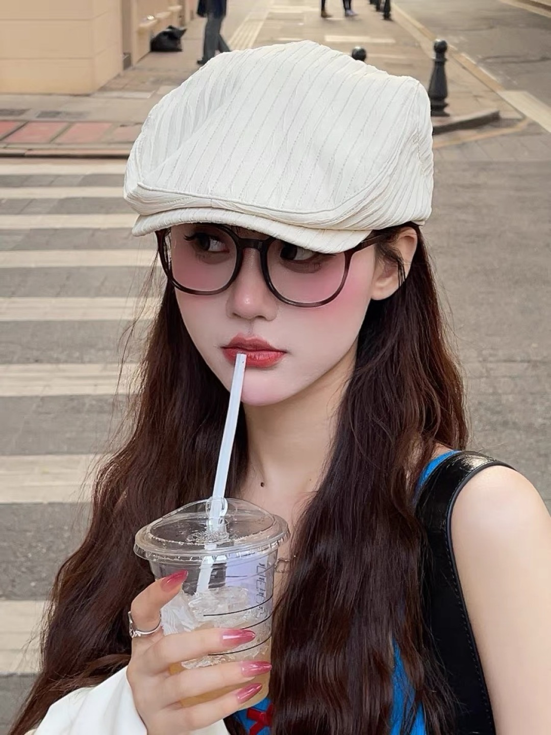  蒙口 简约风前进帽子女2025春款复古百搭贝雷帽韩
版时尚画家帽显脸小潮