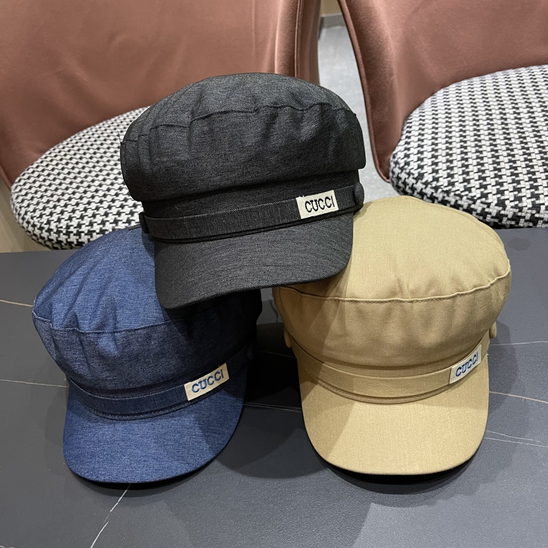  古奇 GUCCI 2025新款英伦复古海军风平顶帽子女秋冬季显
脸小画家帽百搭报童帽