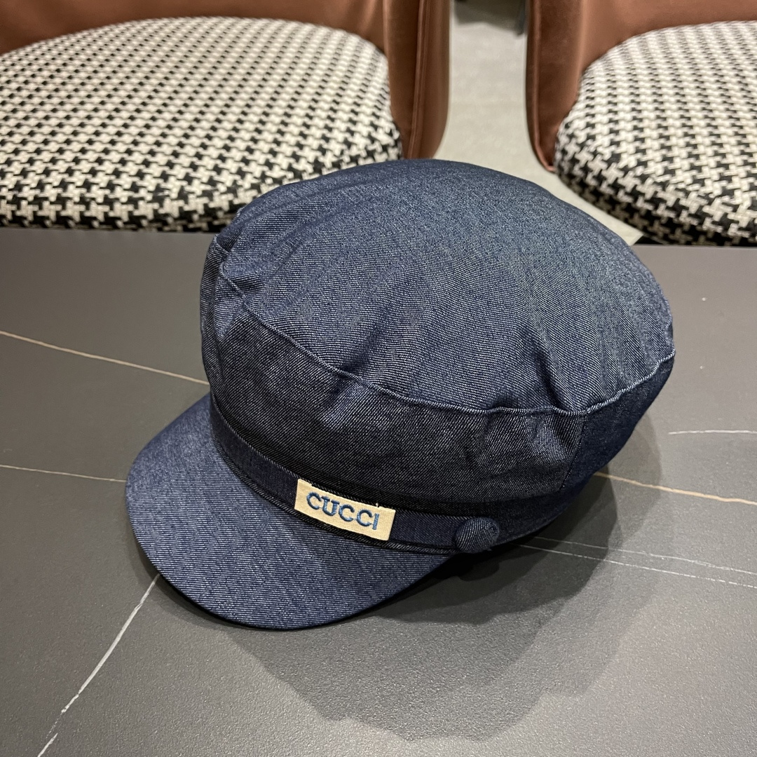  古奇 GUCCI 2025新款英伦复古海军风平顶帽子女秋冬季显
脸小画家帽百搭报童帽
