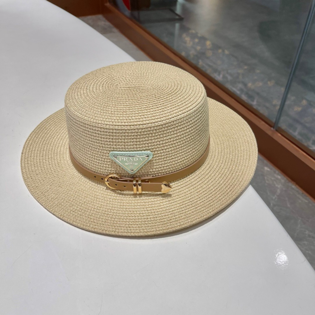  【PRADA普拉达】2025的新款草编遮阳草帽盆帽🤩沙滩风，简约大方，百搭单品～出街首选，新款帽型超美