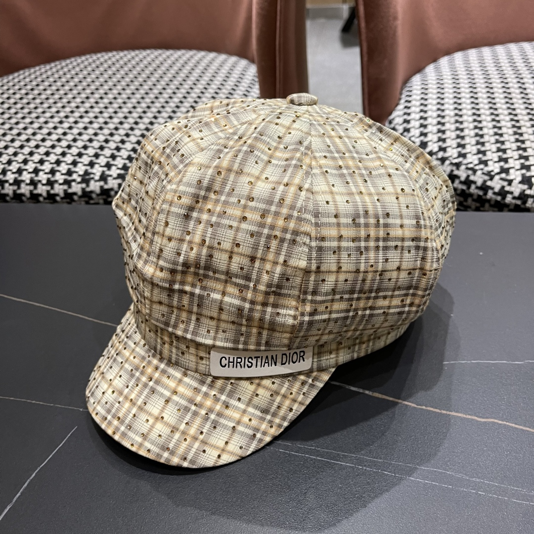  迪奥 烫钻格纹八角帽子女显脸小2025新款复古画家
报童帽百搭速千鸭舌帽