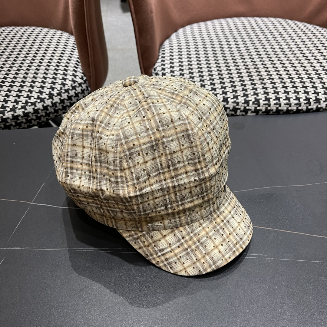  迪奥 烫钻格纹八角帽子女显脸小2025新款复古画家
报童帽百搭速千鸭舌帽