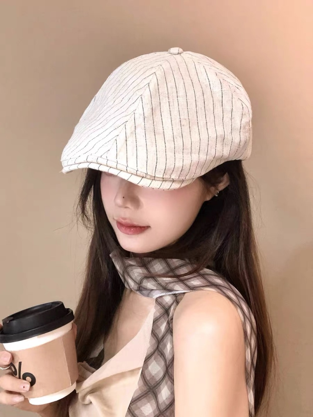  赛琳 CELINE 日系条纹前进帽女2025新款春夏季复
古百搭贝雷帽个性反戴鸭舌帽子