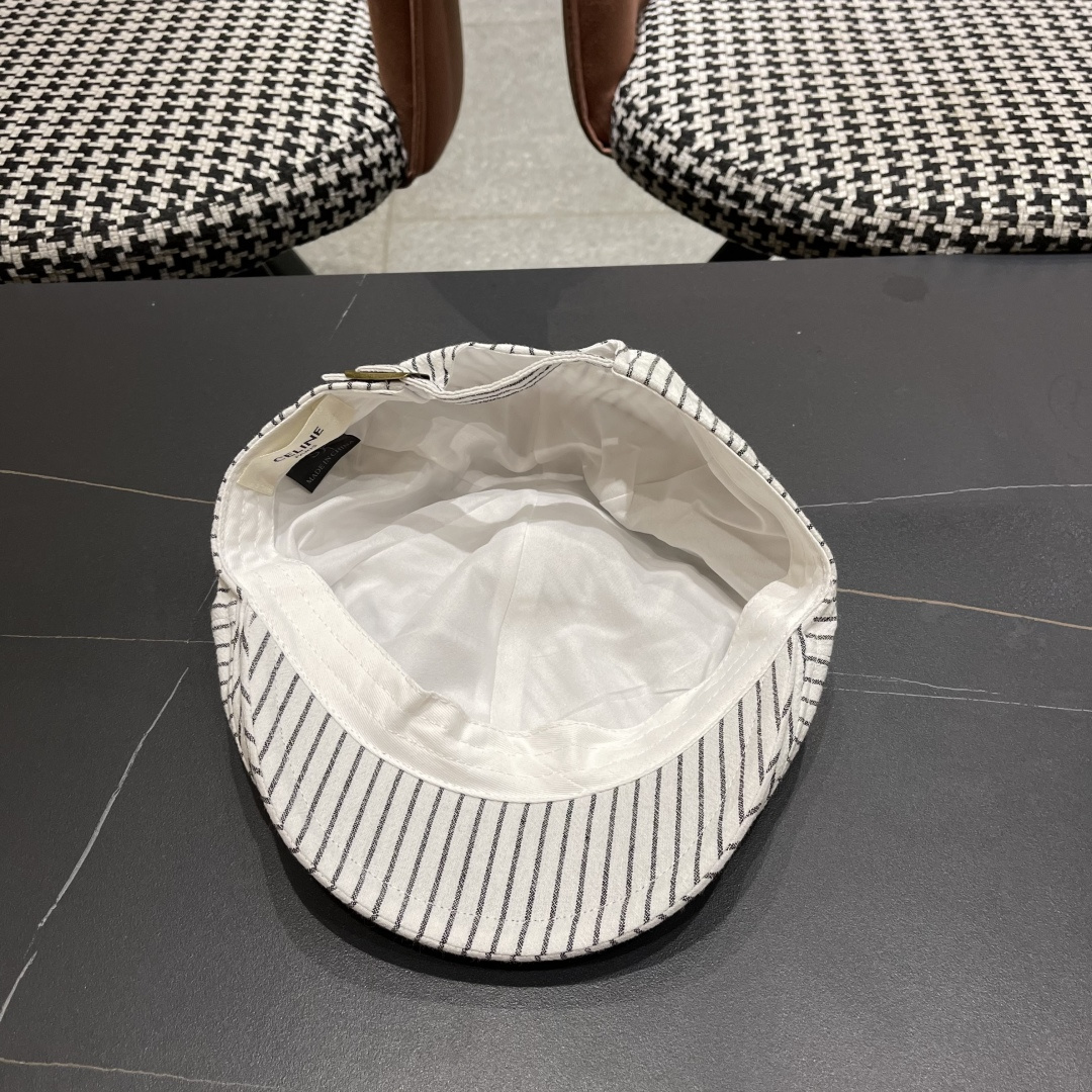  赛琳 CELINE 日系条纹前进帽女2025新款春夏季复
古百搭贝雷帽个性反戴鸭舌帽子