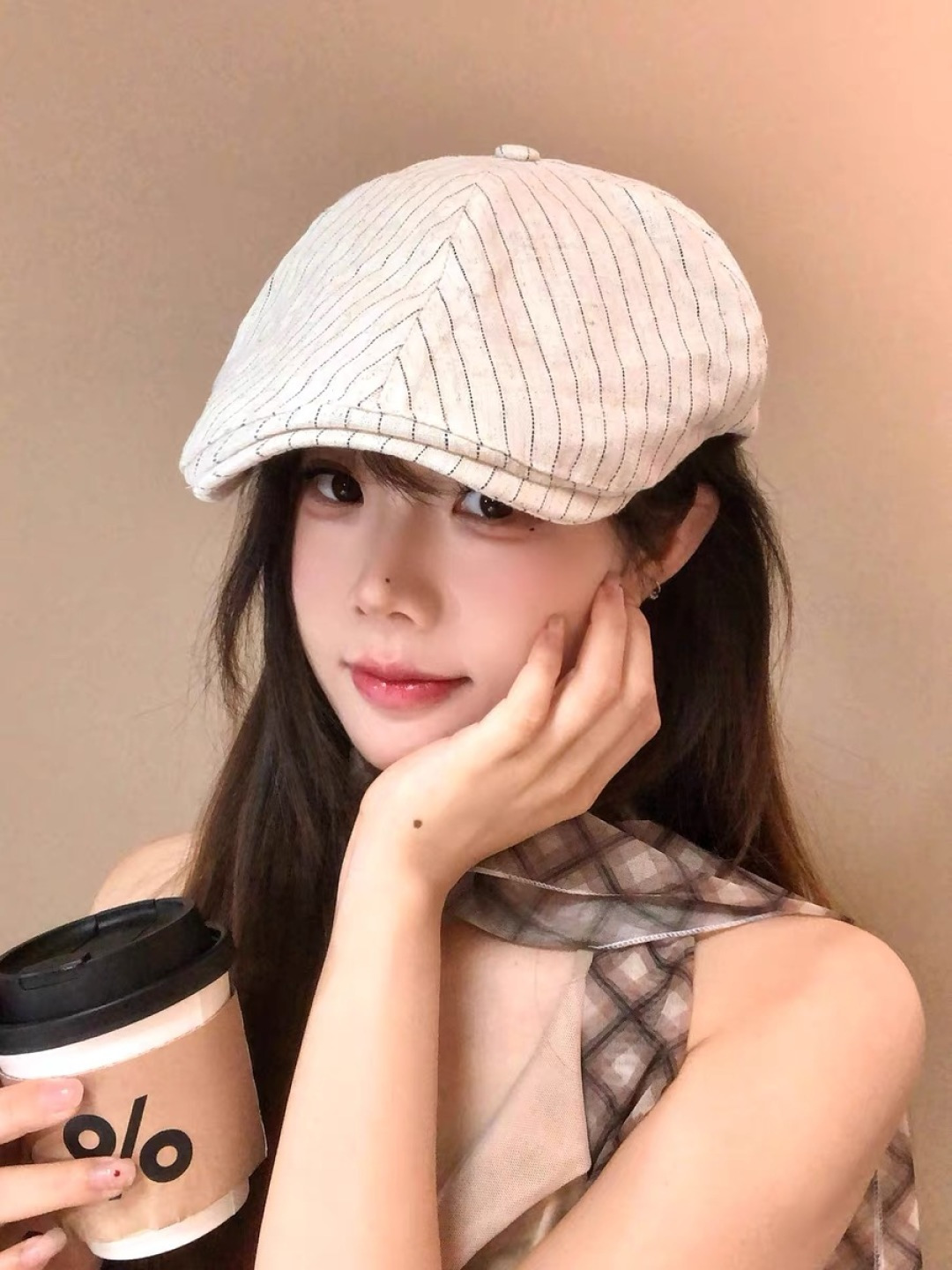  赛琳 CELINE 日系条纹前进帽女2025新款春夏季复
古百搭贝雷帽个性反戴鸭舌帽子