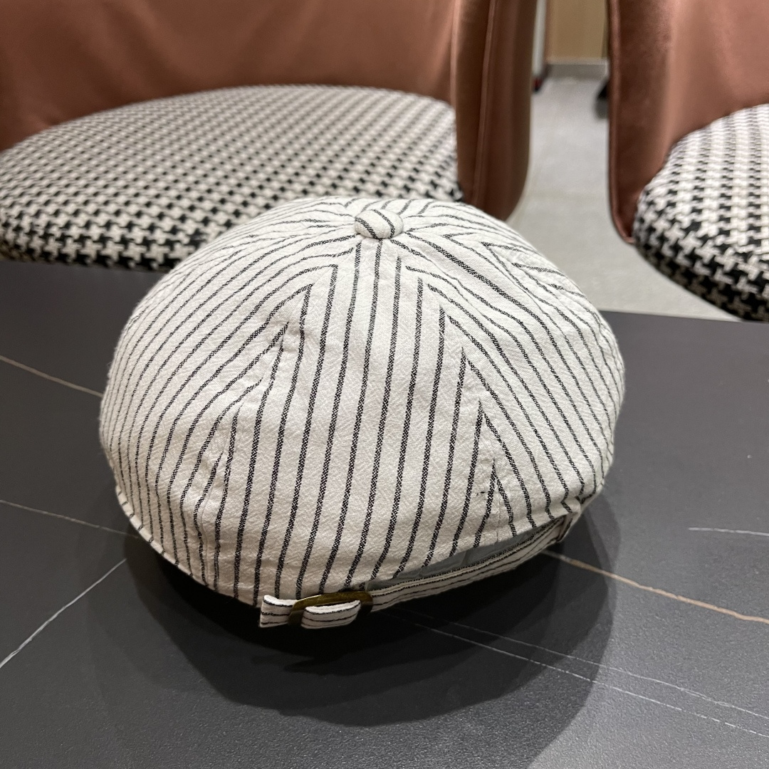  赛琳 CELINE 日系条纹前进帽女2025新款春夏季复
古百搭贝雷帽个性反戴鸭舌帽子