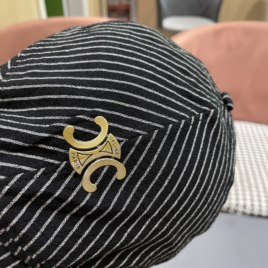  赛琳 CELINE 日系条纹前进帽女2025新款春夏季复
古百搭贝雷帽个性反戴鸭舌帽子