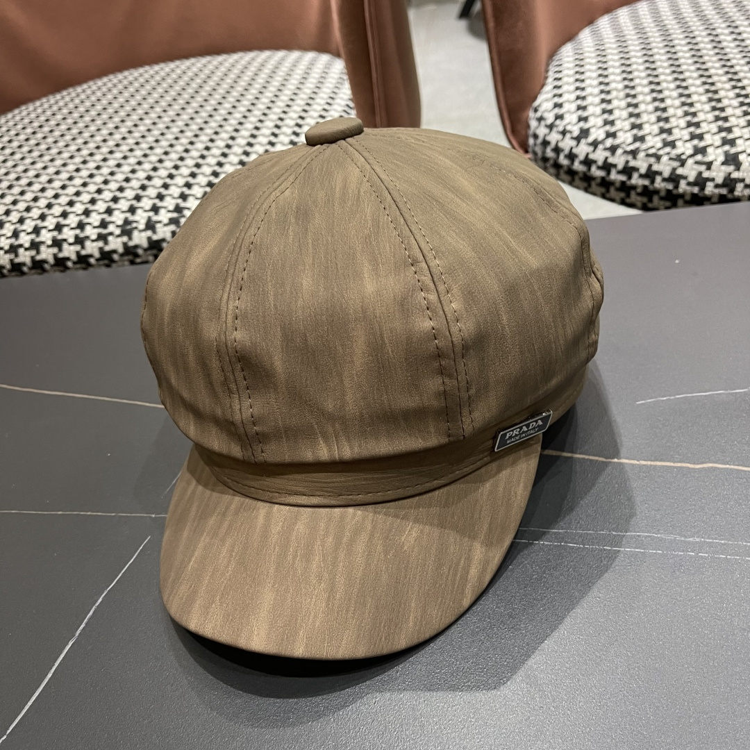  普拉达 PRADA 日系复吉皮质纹理八角帽子女春秋季
英伦风贝雷帽百搭休闲报童帽潮