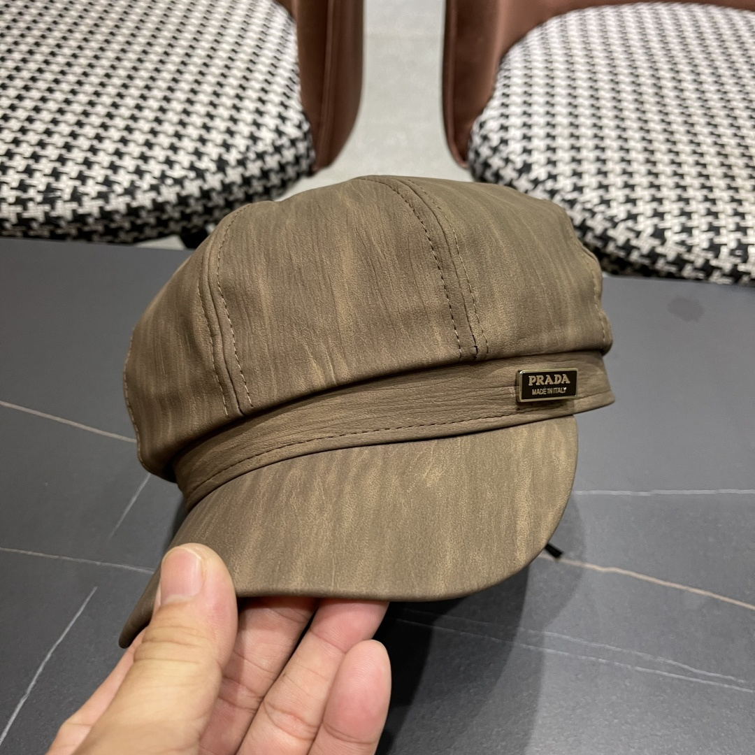  普拉达 PRADA 日系复吉皮质纹理八角帽子女春秋季
英伦风贝雷帽百搭休闲报童帽潮