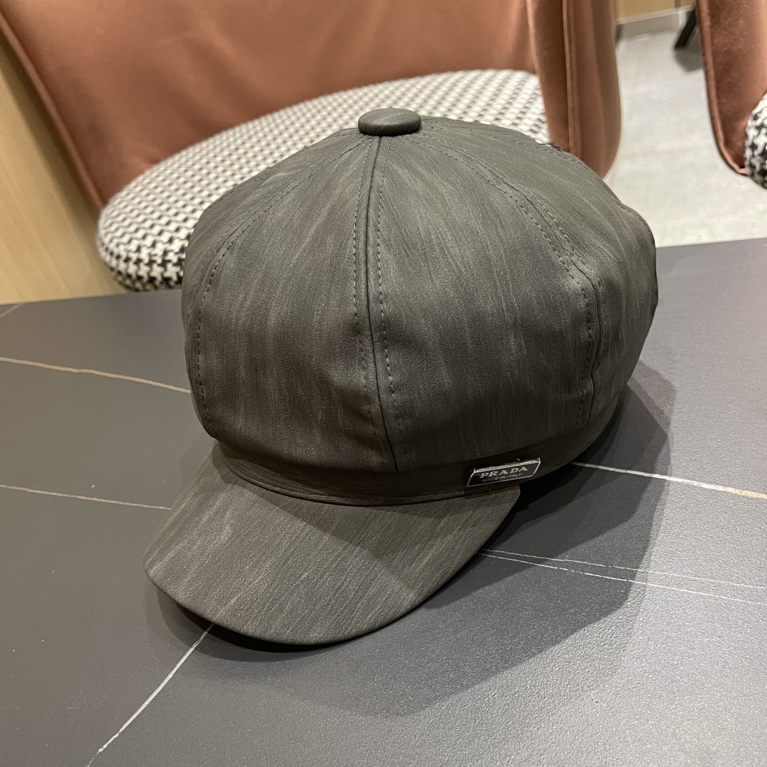  普拉达 PRADA 日系复吉皮质纹理八角帽子女春秋季
英伦风贝雷帽百搭休闲报童帽潮