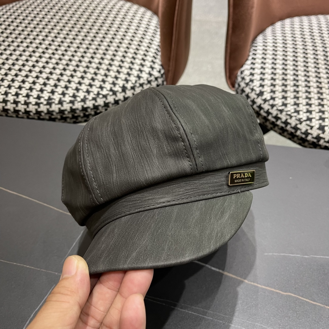  普拉达 PRADA 日系复吉皮质纹理八角帽子女春秋季
英伦风贝雷帽百搭休闲报童帽潮