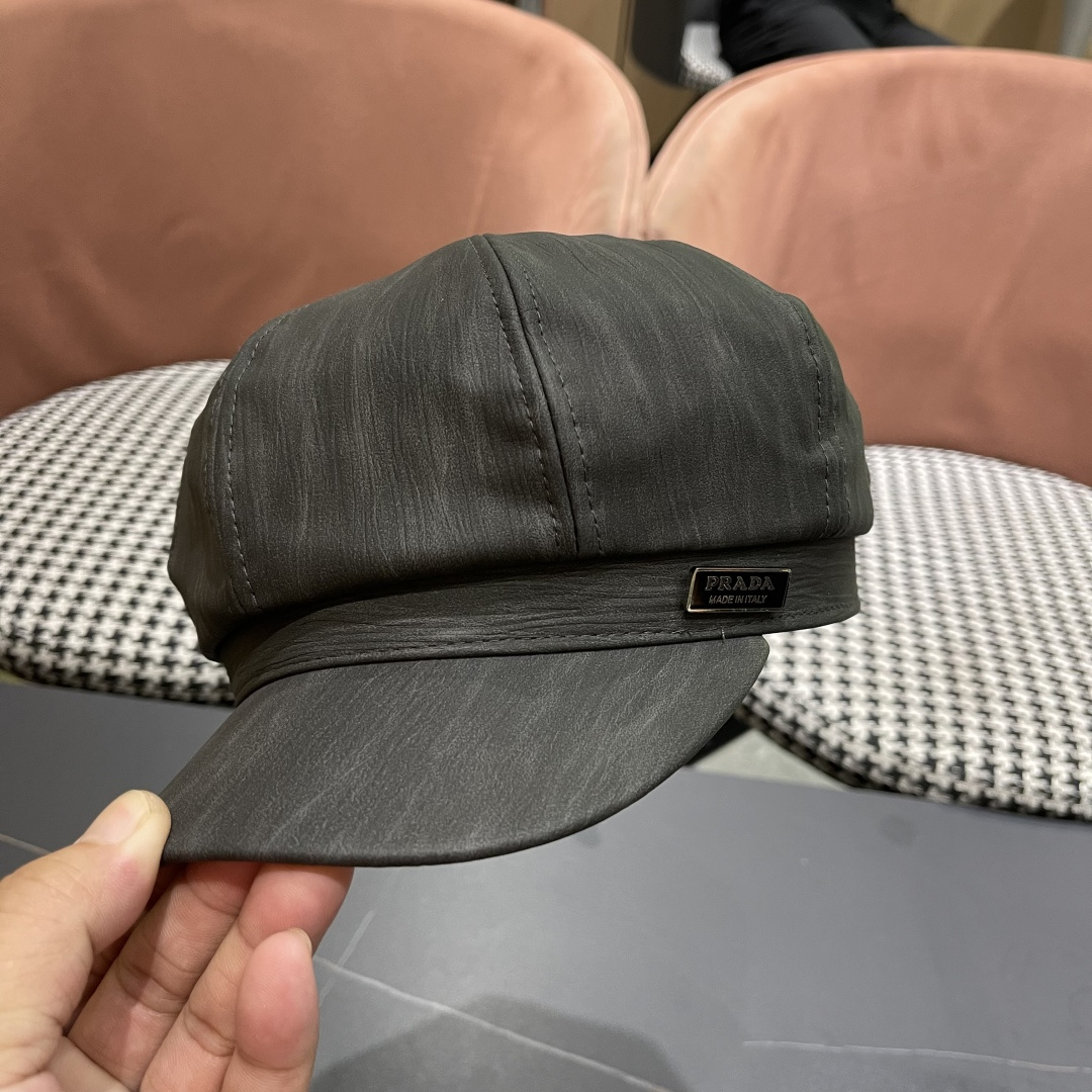  普拉达 PRADA 日系复吉皮质纹理八角帽子女春秋季
英伦风贝雷帽百搭休闲报童帽潮