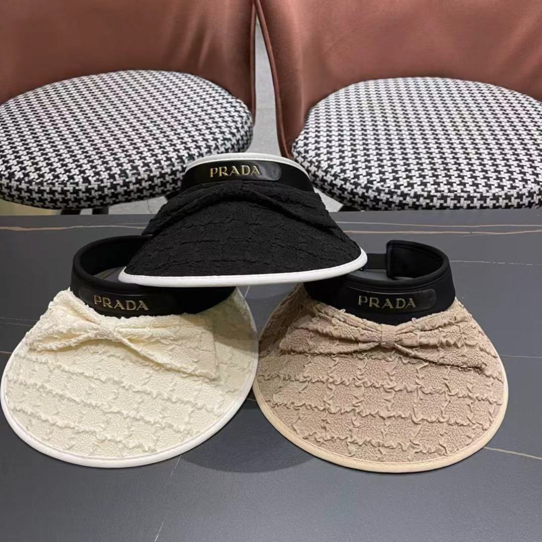  普拉达Prada韩版小香风防晒帽子女款2025新款夏季户外逛街遮阳防紫外线空顶帽