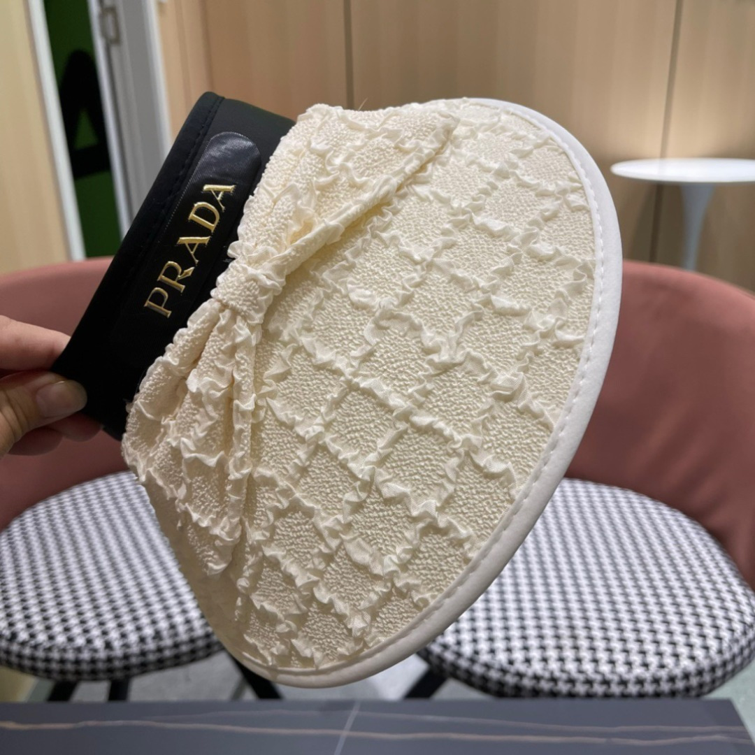  普拉达Prada韩版小香风防晒帽子女款2025新款夏季户外逛街遮阳防紫外线空顶帽