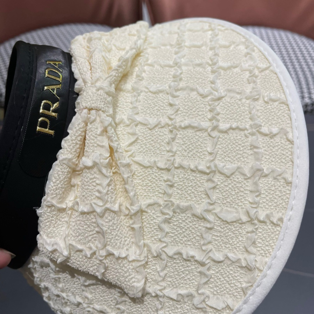  普拉达Prada韩版小香风防晒帽子女款2025新款夏季户外逛街遮阳防紫外线空顶帽