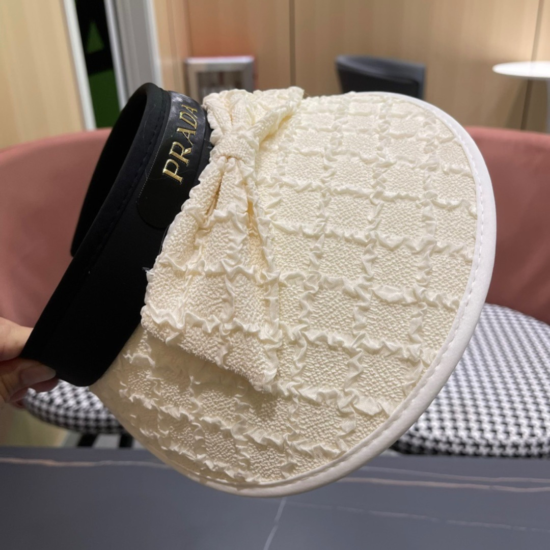  普拉达Prada韩版小香风防晒帽子女款2025新款夏季户外逛街遮阳防紫外线空顶帽