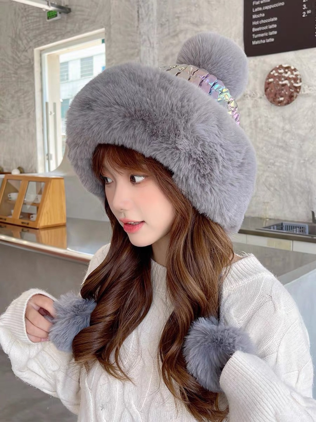  🧢蒙口Moncler👒白色冬季雪地毛线帽女毛球护耳毛茸茸雷锋帽保暖加绒防风滑雪帽潮 🧢蒙口Moncle