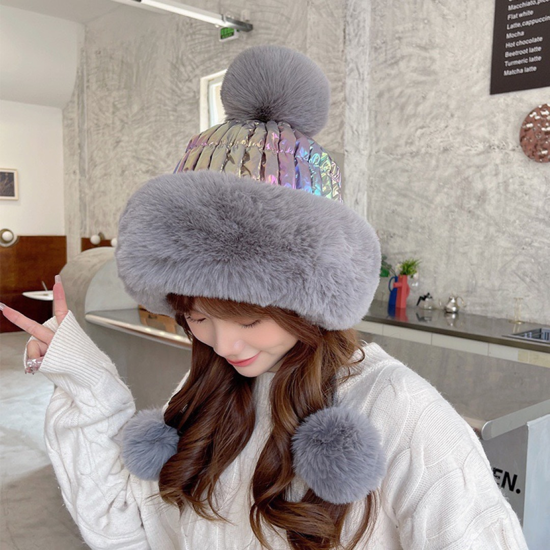  🧢蒙口Moncler👒白色冬季雪地毛线帽女毛球护耳毛茸茸雷锋帽保暖加绒防风滑雪帽潮 🧢蒙口Moncle