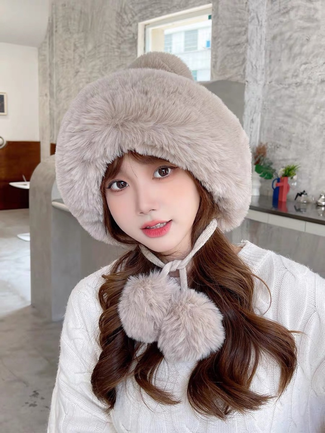  🧢蒙口Moncler👒白色冬季雪地毛线帽女毛球护耳毛茸茸雷锋帽保暖加绒防风滑雪帽潮 🧢蒙口Moncle