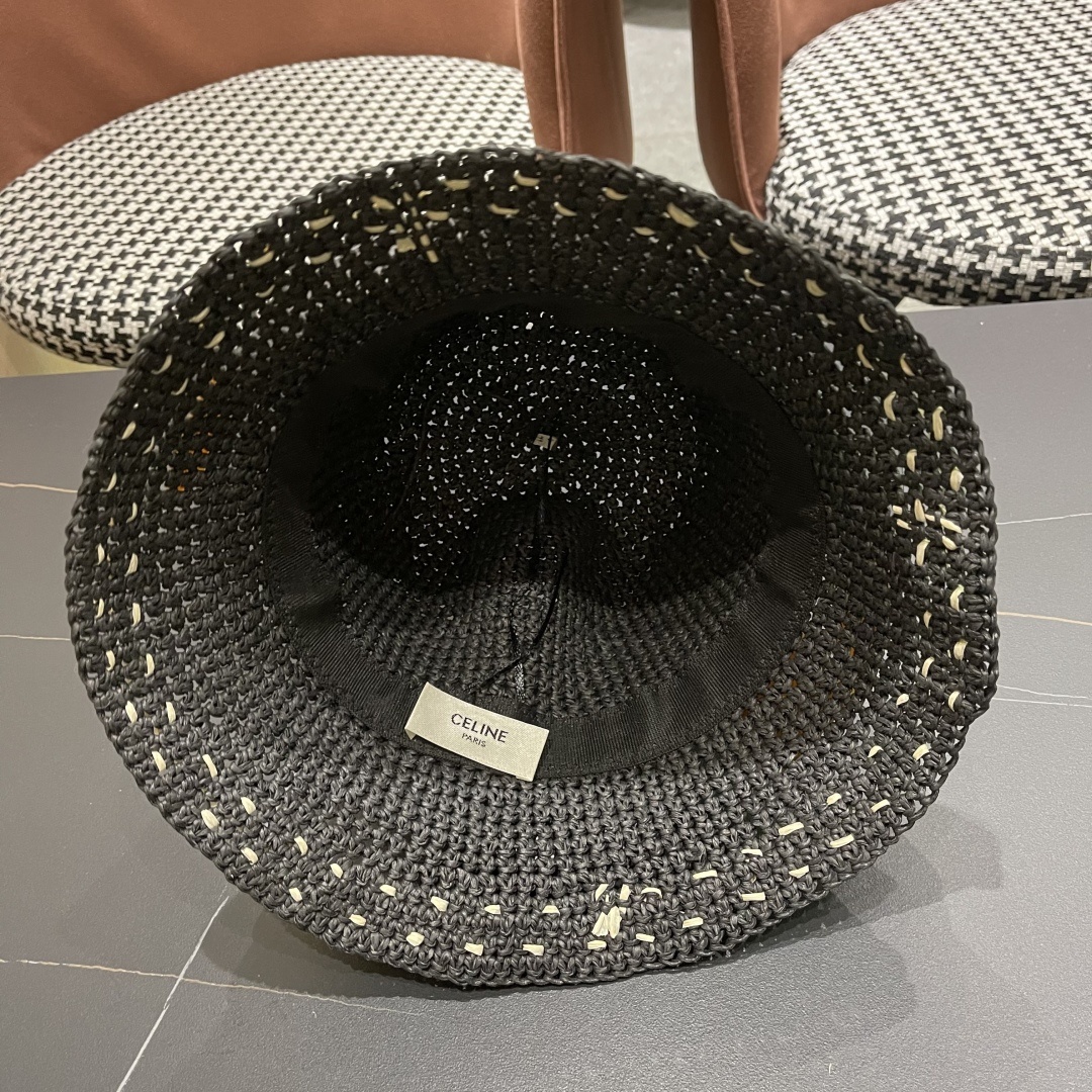  CELINE高版本凯旋门水钻字母2025新款拉菲草渔夫帽
盆帽防晒帽显脸小